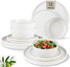 AmorArc Stoneware Dinnerware Sets for 4,Reactive Ceramic Plates and Bowls Set,Highly Chip and Crack Resistant | Dishwasher & Microwave Safe | Round Dishes Set Service for 4 (12pc)