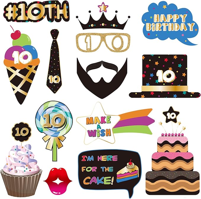 BRT Bearingshui 10th Photo Booth Props - Birthday Party Accessories, Signs, Decorations & Favors