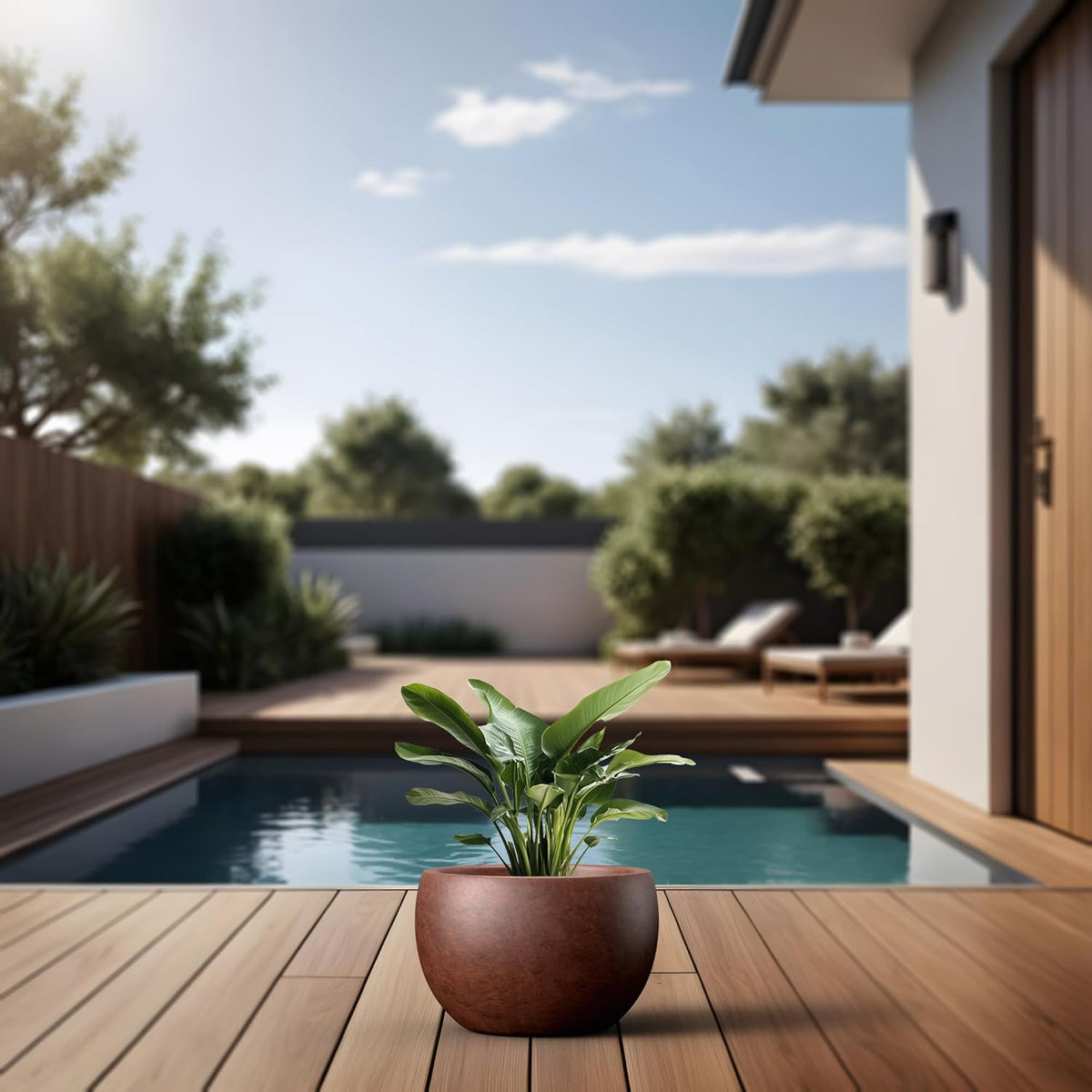 Kante 19.9" Dia Round Concrete Planter, Outdoor/Indoor Large Bowl Plant Pots with Drainage Hole and Rubber Plug for Garden Patio Balcony Home, Rusty