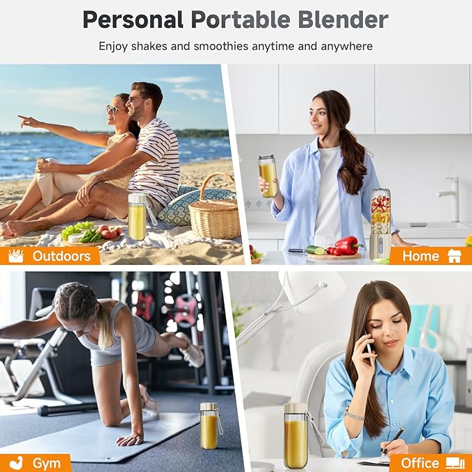 COKUNST 17Oz Portable Blender with 6 Blades, USB-C Rechargeable Personal Smoothie Maker for Shakes & Juices, Compact Mini Mixer for Home, Office & Travel