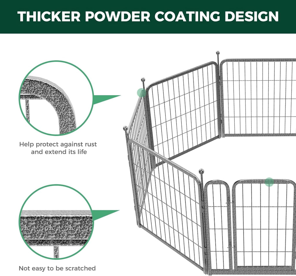 FXW Garden Fence Outdoor for The Yard – 24in(H) x 45.6ft(L) Heavy Duty Metal Animal Barrier for Dog and Rabbit, Decorative Dog Fence, 24 Panels, Silver