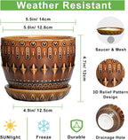 G EPGardening 5.5 Inch Plant Pot - Ceramic Planter for Indoor Outdoor Plants, Boho Round Indoor Flower Pot with Drainage Hole and Saucer, Housewarming Gifts, Garden Home Room Decor, Brown