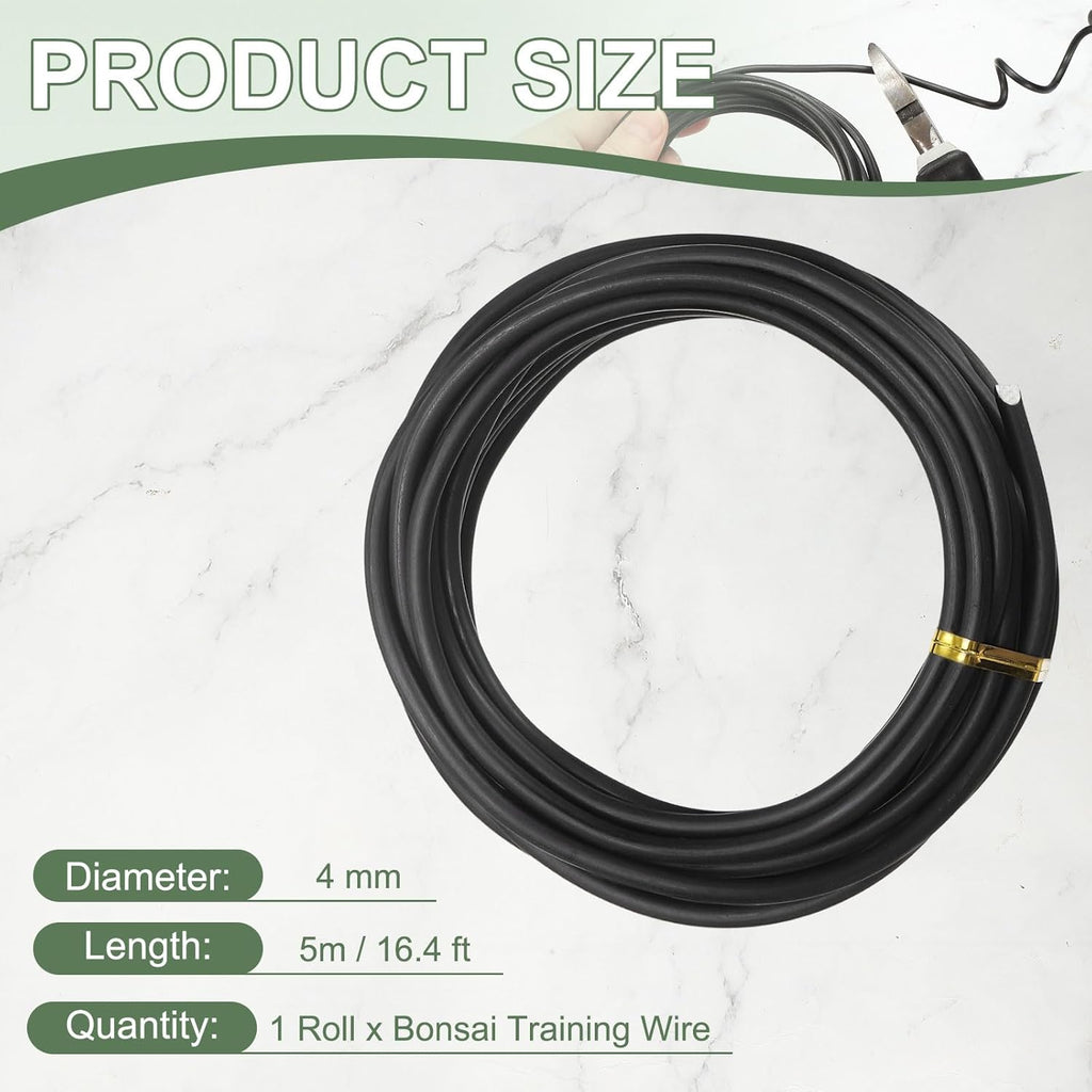Bonsai Training Wire, 4mm x 16.4 ft Anodized Aluminum Floral Plant Training Wire Bendable Metal Stems Accessories for Gardening Branch Fixing Crafts (Black)