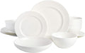 Gibson Elite Embossed Bone China Double Bowl Dinnerware Set, Service for 4 (16pcs), White