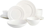 Gibson Elite Embossed Bone China Double Bowl Dinnerware Set, Service for 4 (16pcs), White
