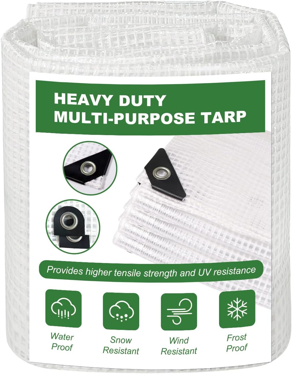 18 Mil Greenhouse Cover, 20x26 FT Clear Heavy Duty Greenhouse Tarp, UV Resistant Waterproof Green House Plastic Covering with Grommets for Garden, Farms, Nursery