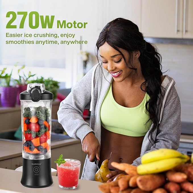 20 Oz Portable Blender for Shakes & Smoothies, 4000mAh Electric Juicer with 270W Motor, IP67 Waterproof, USB Fresh Juice Blender with 2 Mixing Modes for Travel & Gym, Black