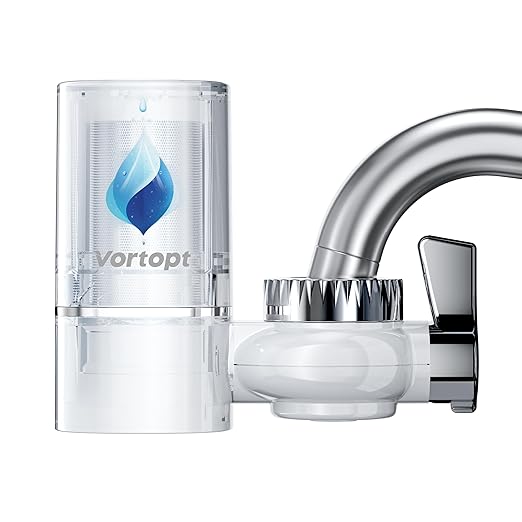 Vortopt Advanced Sink Faucet Filter,NSF Certified Faucet Installation System,400 Gallon Capacity,Can Reduce 99% Chlorine and Odors,with 1 Water Filter（T1-White）