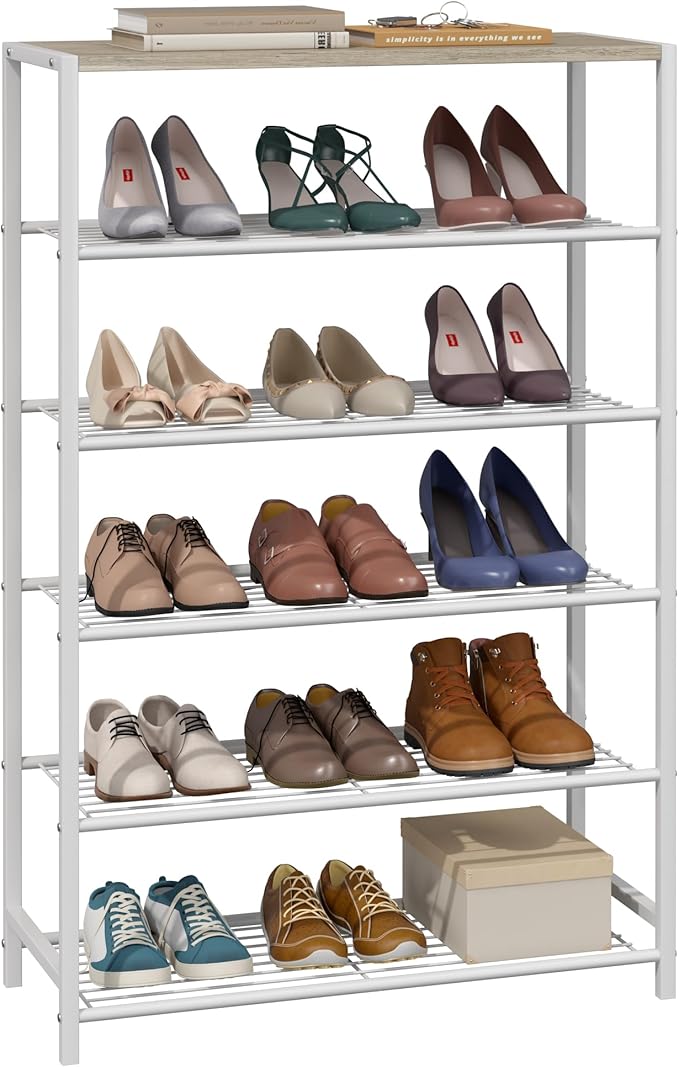 Yusong Shoe Rack Organizer, 6 Tier Industrial Shoe Storage Shelf, Narrow Sturdy Metal Shoe Shelves for Closet Entryway, Rustic Brown