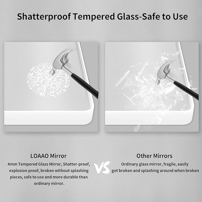 LOAAO 60x40 Inch White Metal Framed Bathroom Mirror for Wall, White Bathroom Vanity Mirror Farmhouse, Large Rounded Rectangle Mirror, Anti-Rust, Tempered Glass, Hangs Horizontally or Vertically