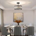 Crystal Black Ceiling Light, Modern Semi Flush Mount Ceiling Lighting Fixture, Round Hallway Lighting Fixtures Chandelier for Kitchen Entryway Bedroom Dining Room, 3-Light, 12.2 Inch