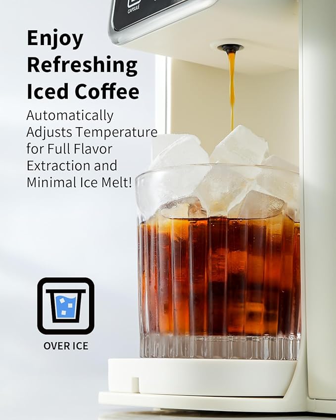 Hot & Iced Coffee Maker with Bold Setting, Single Serve Coffee Maker for K Cup and Grounds, 6-14 Oz Brew Sizes, 50 Oz Removable Water Tank, One Cup Coffee Machine with Reusable Filter, White