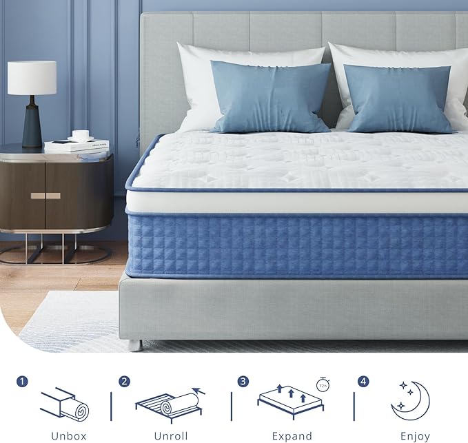 Queen Mattress 12 Inch Hybrid Mattress in a Box, Medium Firmness, Foam and Individual Pocket Springs for Motion Isolation & Pressure Relief, CertiPUR-US Certified, 60" x 80"