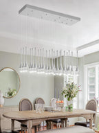 24-Lights Raindrop Chandeliers for Dining Room, Chrome Rectangular Pendant Lights Fixture,Teardrop Pendant Lights Kitchen Island, Adjustable Rectangular Chandelier for Entryway Foyer High Ceiling