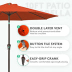 JEAREY 10FT Outdoor Patio Umbrella Outdoor Table Umbrella with Push Button Tilt and Crank, Market Umbrella 8 Sturdy Ribs UV Protection Waterproof for Pool, Garden (Orange)