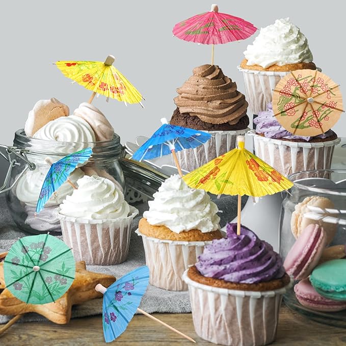 BLUE TOP Umbrella Parasol Cocktail Picks &Cocktail Straws Set- Umbrella Drink Picks100pcs+Umbrella Drink Straws 50pcs Assorted Colors, Great Decoration for Food & Drink,Great for Children's Day