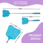 Wapodeai 3 pcs Fly Swatter, Fly Swatters Plastic Telescopic, Large Bug Swatter That Work for Indoor and Outdoor. (3 Blue)