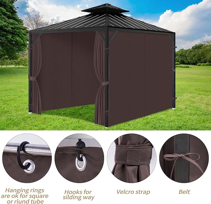 Gazebo Privacy Curtains 10' x 10' with Zipper 4-Panels Side Wall Universal Replacement for Patio, Outdoor Canopy, Garden and Backyard Coffee Brown(Curtain Only)