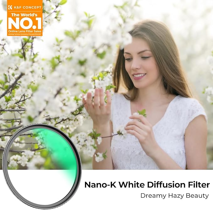 K&F CONCEPT 72mm White Mist 1/4 Filter, 18 Multi-Layer Coatings Dreamy Soft White Diffusion Filter with Cleaning Cloths for Portrait/Video/Vlog Photography