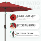 JEAREY 10FT Outdoor Patio Umbrella Outdoor Table Umbrella with Push Button Tilt and Crank, Market Umbrella 8 Sturdy Ribs UV Protection Waterproof for Pool, Garden (Light Red)
