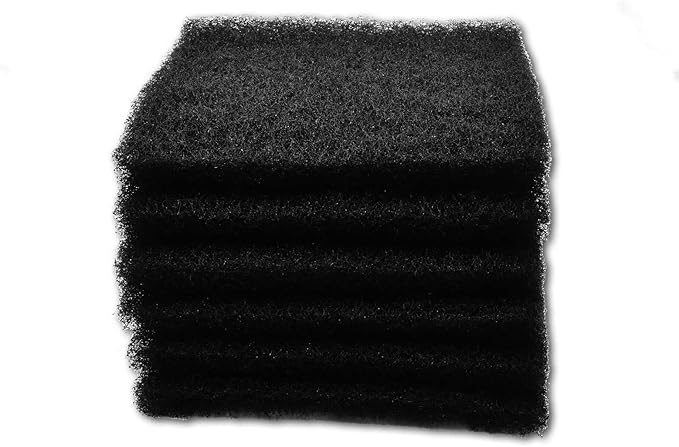 Black Coarse Filter Media, 1.25" Thick, 12" x 12" Pads, 6 Pack, Perfect for Aquariums, Ponds or Water Gardens, Made in USA