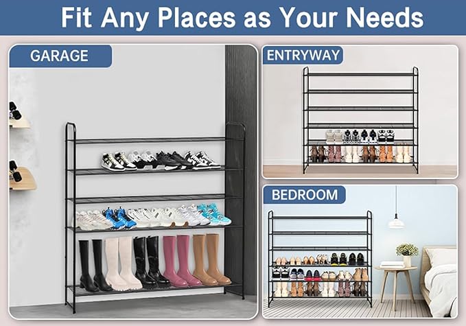 KEETDY Large Shoe Rack 6 Tier Organizer Tall Metal Shoe Organizer for Entryway Bedroom Floor Garage, Wide Shoe Shelf Storage Fits 42 Pairs Men Sneakers, Black