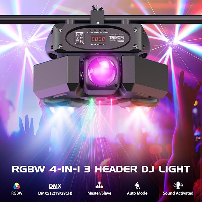 Three Head Rotation Moving Head Stage Lights 9 X 10W RGB LED DJ Lighting with DMX Mode Sound Stage Lighs and Parties Lights Activated for Party Wedding Concert Disco DJ Concert Show (2 Pack)