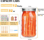 Encheng 12 Pack 32oz Wide Mouth Mason Jars with Lids and Bands,Clear Glass Canning Jars for Fermenting,Preserving,Quart Size Large Mason Jars for Jam,Pickling,Meal Prep,DIY Crafts
