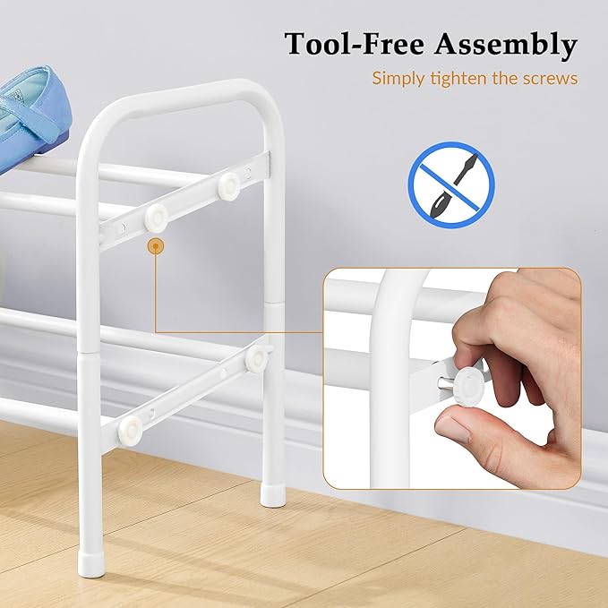 Shoe Rack 2 Tier,41.53'' Adjustable Metal Shoe Organizer for Closet, Bedroom, Entryway,Holds Up to 12 Pairs Shoes,Expandable,White