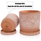 Suwimut Set of 2 Terracotta Plant Pots 4 Inch 6 Inch, Small Medium Clay Planter Pot, Ceramic Cactus Flower Succulent Pot with Drainage Hole and Saucer for Indoor Outdoor Plants