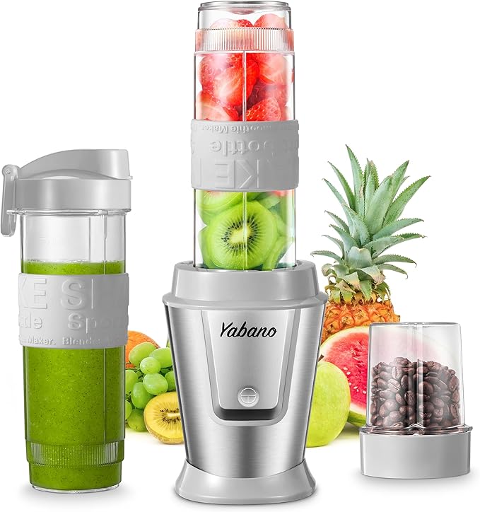 Personal Blender, Electric Shake Bottle with 2 x 20oz Travel Bottle and Coffee/Spices Jar, Portable Shaker Cups for Protein Shakes, 500W Single Serve Blender for Shakes and Smoothies, Sports(Grey)