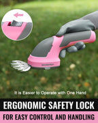 WORKPRO Cordless Grass Shear & Shrubbery Trimmer - 2 in 1 Handheld Hedge Trimmer 7.2V Electric Grass Trimmer Hedge Shears/Grass Cutter Rechargeable Lithium-Ion Battery and Type-C Cable - Pink Ribbon