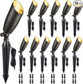 Die-Cast Brass Spot Light Outdoor - 12V LED Uplighting Waterproof, Low Voltage Landscape Lights Bright, Metal Direct Wire Bronze for Fence Fountain Without MR16 Bulbs (12 Pack)