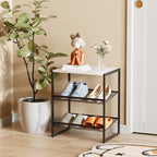 Garden 4 you 3 Tiers Narrow Shoe Rack,Small Space Freestanding Shoe Storage Organizer with White Wooden Tabletop,Adjustable Metal Shelf Stackable Shoe Shelf for Entryway Hallway Living Room Closet