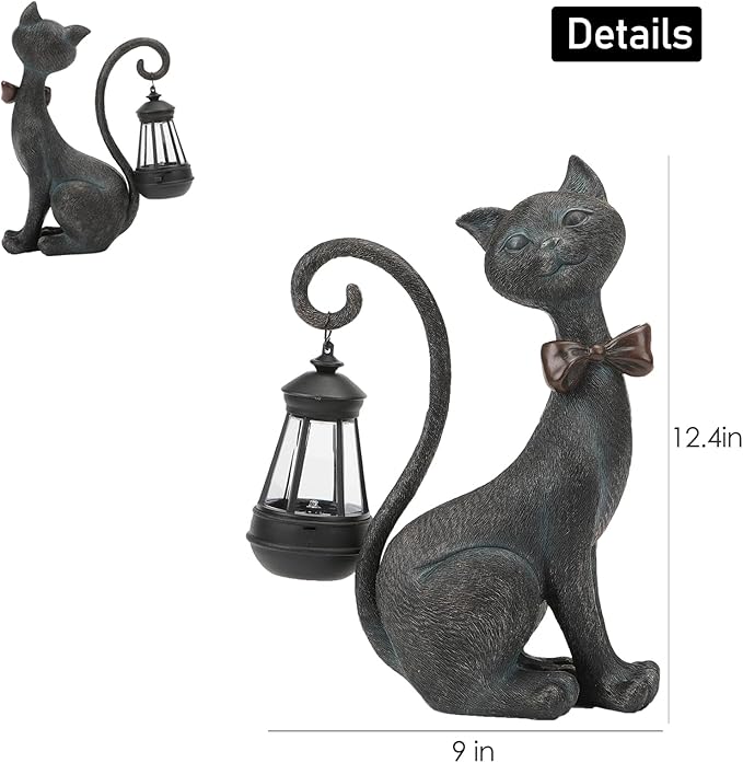 Whimsical Outdoor Cat Statues with Solar Garden Lantern:Cat Garden Statues for Outside Spring Decor Clearance,Outdoor Figurine for Yard Art Lawn Ornaments Patio Balcony Home House - Birthday Gifts