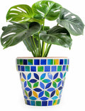 VOREEN 4.2 Inch Mosaic Terracotta Plant Pot, Handmade Flower Pots with Drainage, Handmade Indoor/Outdoor Decorative Planter for Succulents, Home & Garden Decor, Gift for Mom Wife Friend
