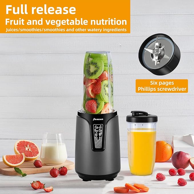 Panana Blender for Smoothies, 850W Portable Personal Blender and Grinder Combo with 2x20oz Portable Smoothie Cups with To-Go Lids 6.8oz Coffee Cup,Stainless Steel