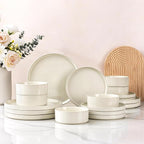 GBHOME Dinnerware Set for 8, 24 Piece Speckled Plates and Bowls Set with Glazed Bottom, Chip and Scratch Resistant Stoneware Plates Sets, Dishwasher & Microwave Safe Dishes, Light Beige