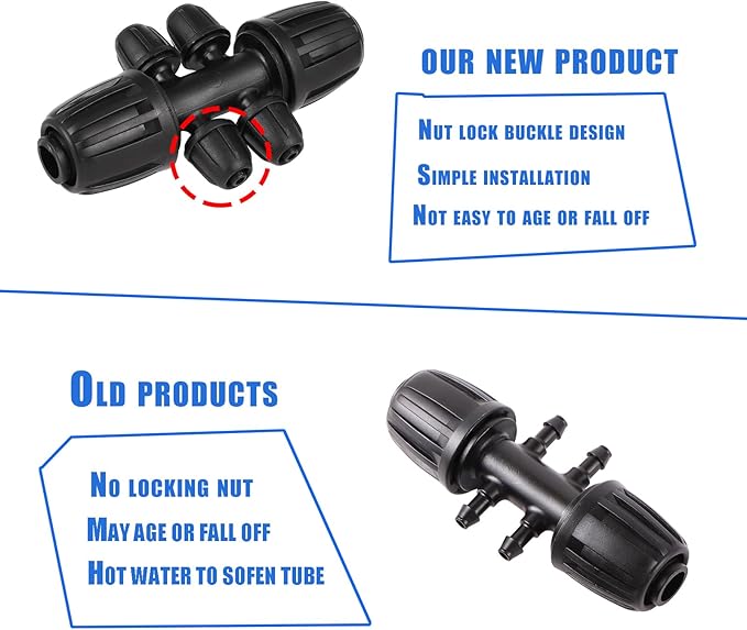 1/2 Inch to 1/4 Inch Tubing Irrigation Fittings for (1/2'' ID x 0.60''-0.63'' OD) 16mm Drip Tubing,Locked Barbed Tee Connectors (20 Pcs Barbed Tee 6-Way)