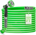 Garden Hose 100 Ft With 8-Pattern Spray Nozzle, 5/8" Lead-Free Flexible Water Hose With 3/4" Anodized Aircraft-Grade Aluminum Interface, Lightweight No-Kink Water Pipe For Lawn, Yard, Outdoor Cleaning