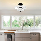 Ceiling Lights Semi Flush Mount Ceiling Light, Modern Black Ceiling Light with White Glass,Ceiling Lights Fixture Suitable for Bedroom Dining Room Kitchen Living Room(Excluding Free Bulbs)