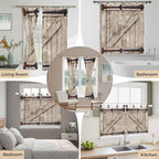 Farmhouse Wood Grain Kitchen Curtains 24 Inch Length, Small Window Curtains Tab Top, Vintage Country Barn Gate Brown Light Filtering Short Window Treatments Tier Drapes 27.5"x24" 2 Panel