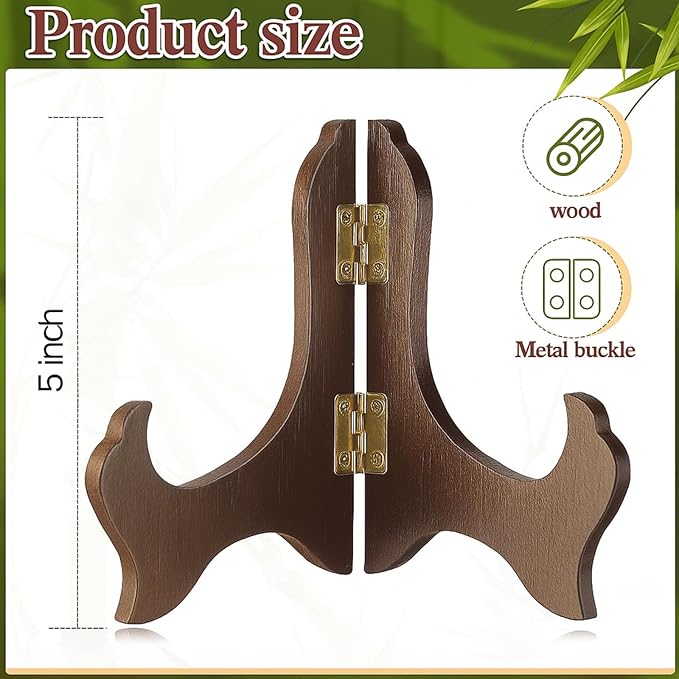 Tatuo 4 Packs Wooden Display Stand Decorative Plate Stands for Display Picture Frame Holder Easels (Brown,5 Inch)