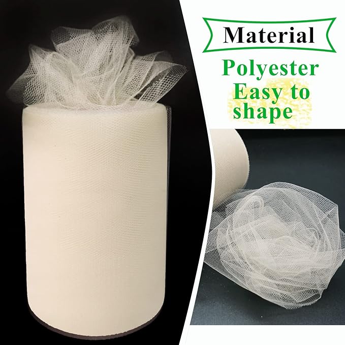 Ivory Tulle Fabric Rolls 6 Inch by 100 Yards (300 feet) Fabric Spool Tulle Ribbon for DIY Ivory Tutu Bow Baby Shower Birthday Party Wedding Decorations Christmas Craft Supplies