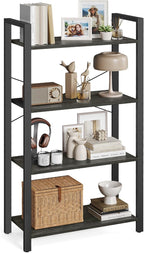 VASAGLE 4-Tier Bookshelf, Bookcase with Steel Frame, Book Shelf for Living Room, Home Office, Study, 11.8 x 26 x 47 Inches, Industrial Style, Charcoal Grey and Ink Black ULLS060B04