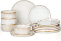 E-far 12-Piece Plates and Bowls Sets, Stoneware Dinnerware Dishes Sets for 4, Kitchen Modern Dining Dishware, Chip & Scratch Resistant, Microwave & Dishwasher Safe, Creamy Beige