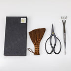 Wazakura Japanese Bonsai Garden 3PCS Tool Starter Kit, Made in Japan, Traditional Bonsai Scissors, Stainless Tweezers with Rake, Chinese Broom. Beginner Set wit Tweezers, Shears and Brush