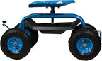 Sunnydaze Rolling Garden Cart with Seat - Garden Stool with Wheels and Adjustable 360-Degree Swivel Seat - Utility Tool Tray and Storage Basket - Blue