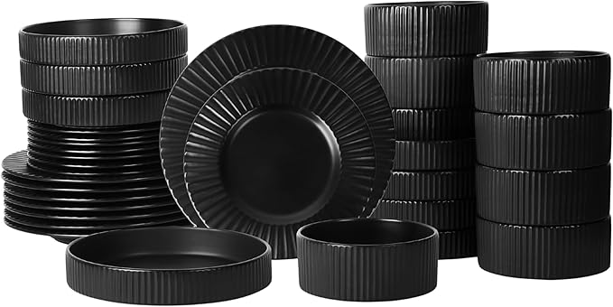 Christian Siriano Lusso 32-Piece Dinnerware Set Stoneware, Black