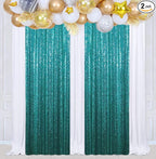 Poise3EHome 2Pcs 2Ft x 8Ft Teal Sequin Backdrop Curtains, Glitter Photography Background, Sequence Xmas Thanksgiving Backdrop for Wedding Party Holiday Festival Decor